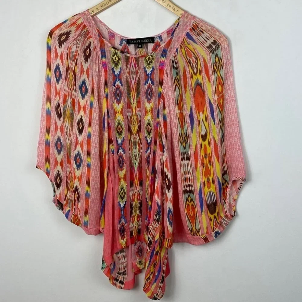 Anthropologie Tanvi Kedia Shivali Doman Sleeve‎ Top Pink Size XS Bohemian Boho - Picture 4 of 11